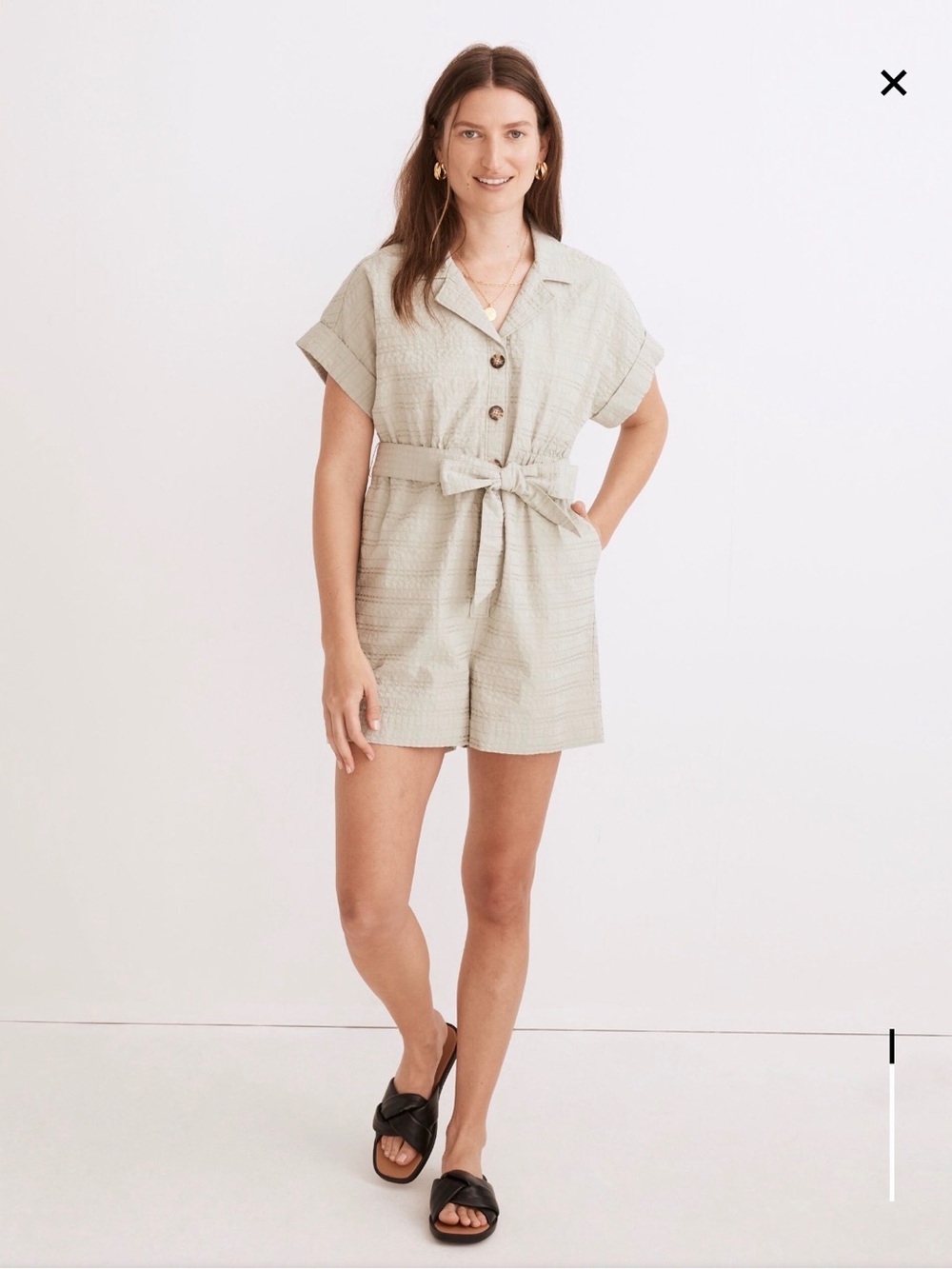 Madewell Light Sage Short Sleeve Belted Romper